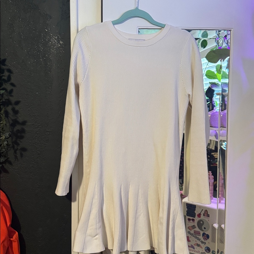Mango Cream Ribbed Knit dress